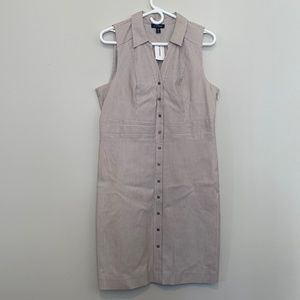 NWT Le Chateau tan/white pinstripe sleeveless collared dress. Size L.